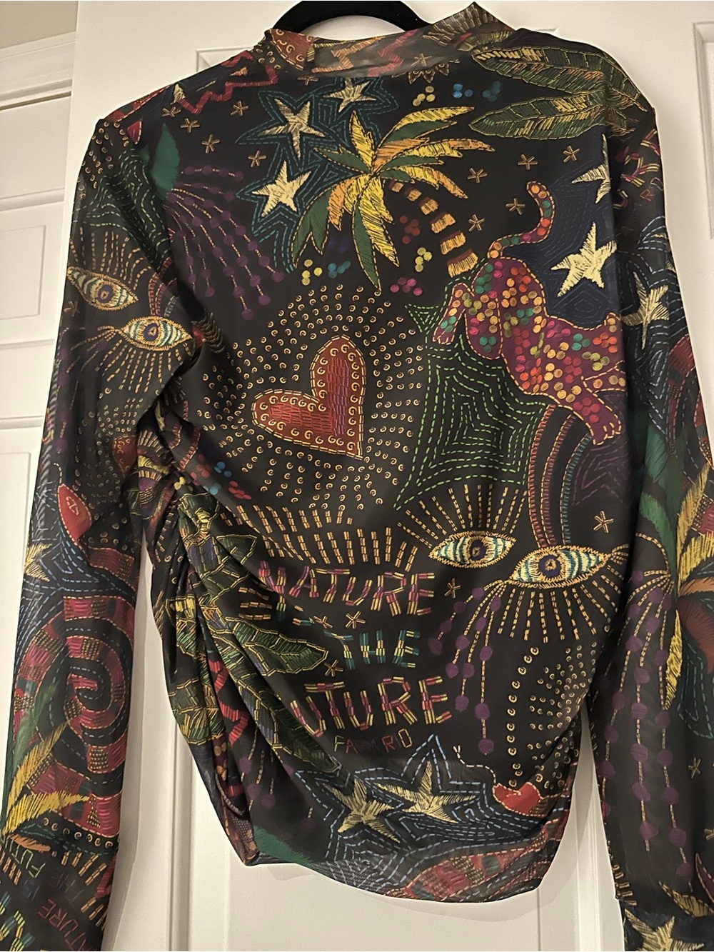 Farm Rio Womens Multicolor Graphic Long-Sleeve Top